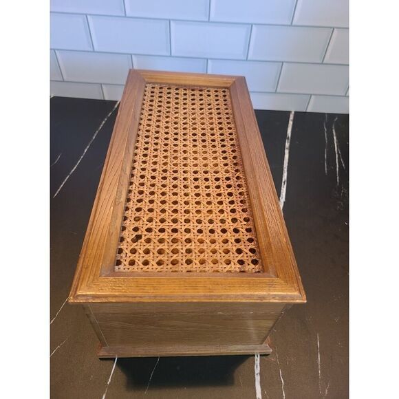 Vintage Mele Wooden Jewelry Dresser Music Box Cane Top Chest Boho Décor *FLAW* - Picture 8 of 16